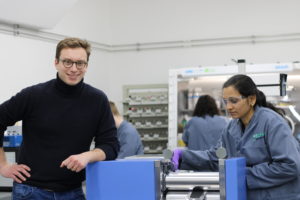 Jean de La Verpilliere, CEO, and members of the Echion team at work in their Sawston battery R&D facility where the Echion fast-charging MNO niobium material was developed.
